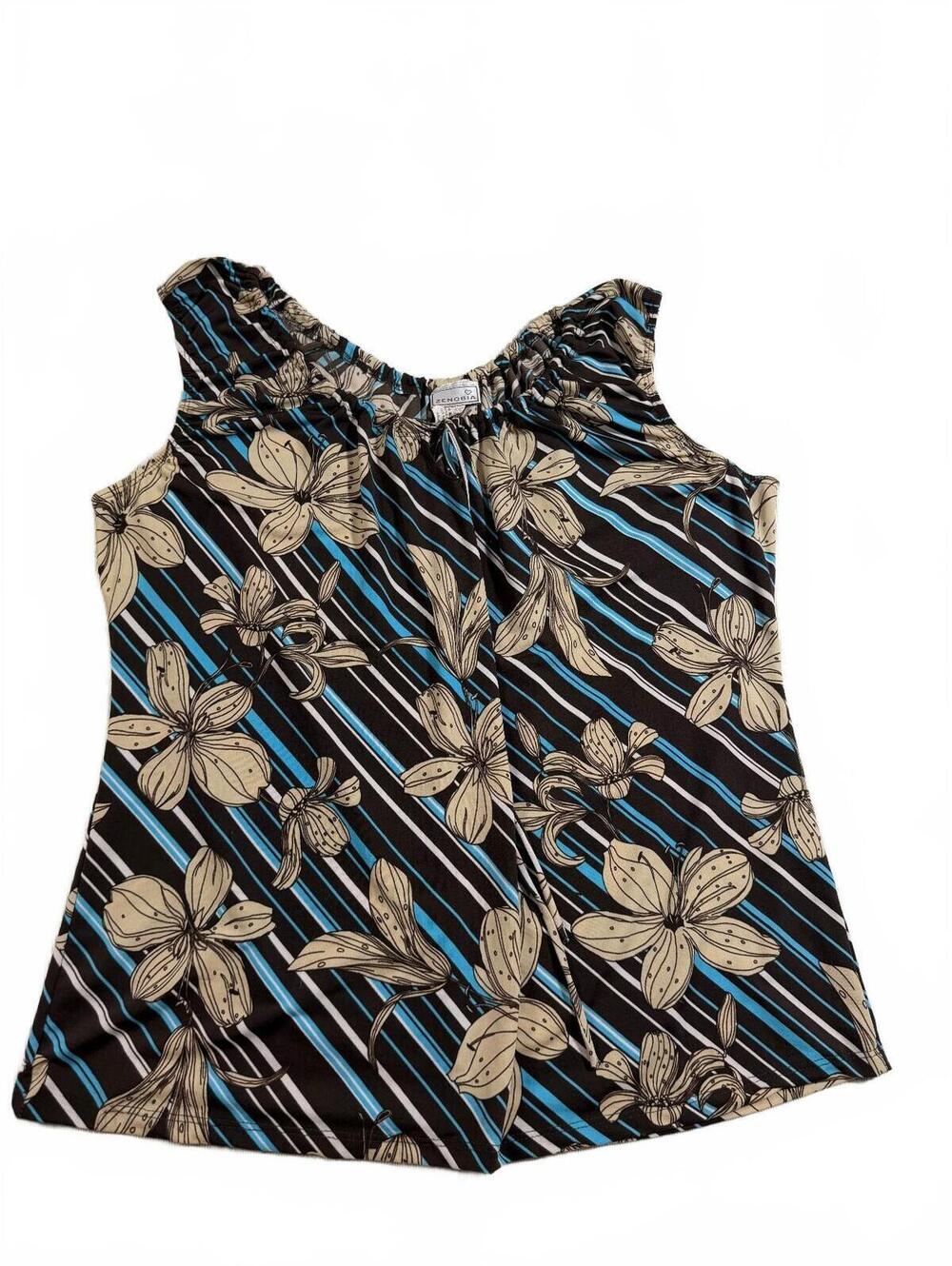 Y2K Zenobia Floral Brown and Blue Cap Sleeve Size 4X Measures 2XL